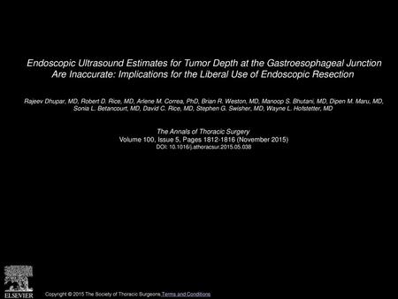 Endoscopic Ultrasound Estimates for Tumor Depth at the Gastroesophageal Junction Are Inaccurate: Implications for the Liberal Use of Endoscopic Resection 