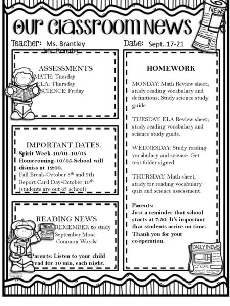 Ms. Brantley Sept ASSESSMENTS HOMEWORK IMPORTANT DATES.