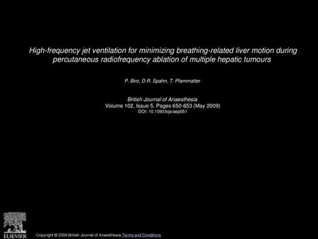 High-frequency jet ventilation for minimizing breathing-related liver motion during percutaneous radiofrequency ablation of multiple hepatic tumours 