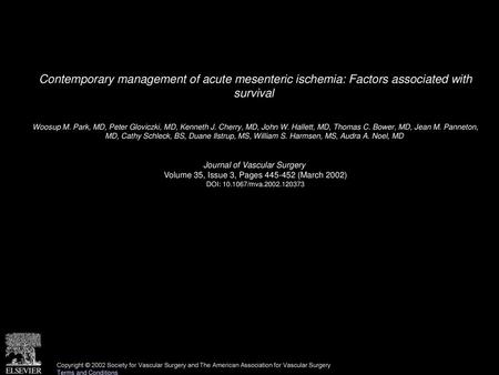 Woosup M. Park, MD, Peter Gloviczki, MD, Kenneth J. Cherry, MD, John W