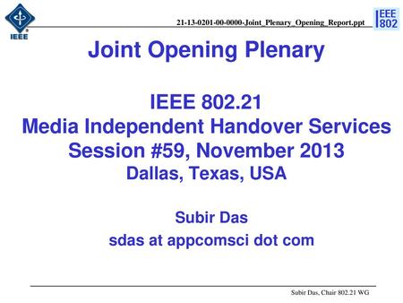 doc.: IEEE /xxxr0 Subir Das sdas at appcomsci dot com