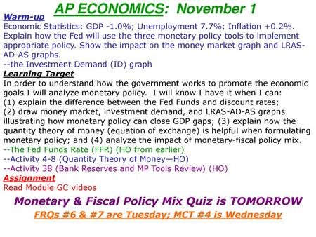 AP ECONOMICS: November 1