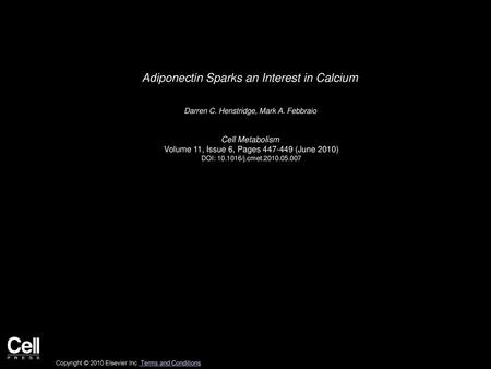 Adiponectin Sparks an Interest in Calcium