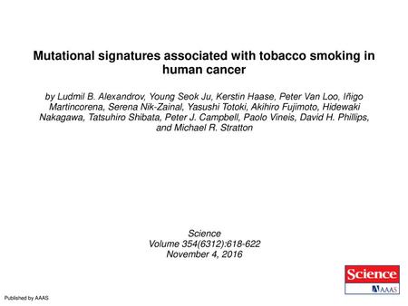 Mutational signatures associated with tobacco smoking in human cancer