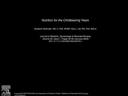 Nutrition for the Childbearing Years