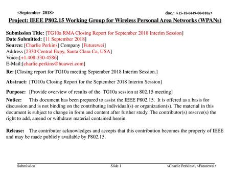 <month year> doc.: IEEE < e> <September  2018>