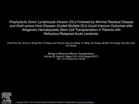 Prophylactic Donor Lymphocyte Infusion (DLI) Followed by Minimal Residual Disease and Graft-versus-Host Disease–Guided Multiple DLIs Could Improve Outcomes.