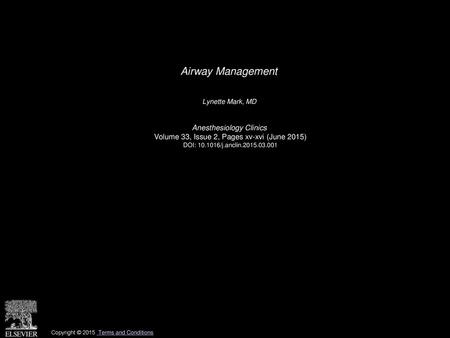 Airway Management Anesthesiology Clinics