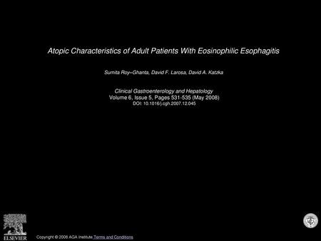 Atopic Characteristics of Adult Patients With Eosinophilic Esophagitis