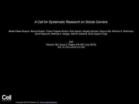 A Call for Systematic Research on Solute Carriers