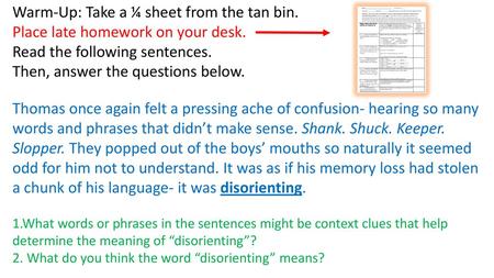 Warm-Up: Take a ¼ sheet from the tan bin.