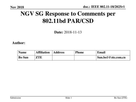 NGV SG Response to Comments per bd PAR/CSD