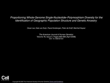 Proportioning Whole-Genome Single-Nucleotide–Polymorphism Diversity for the Identification of Geographic Population Structure and Genetic Ancestry  Oscar.