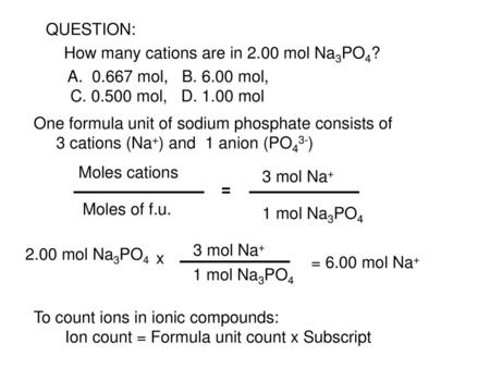 How many cations are in 2.00 mol Na3PO4?