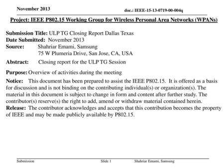 Submission Title: ULP TG Closing Report Dallas Texas