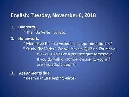 English: Tuesday, November 6, 2018