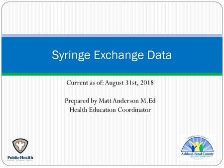 Syringe Exchange Data Current as of: August 31st, 2018