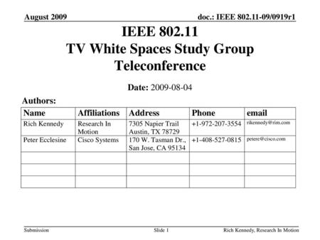 IEEE TV White Spaces Study Group Teleconference