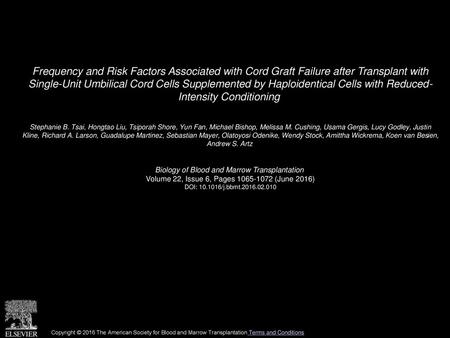 Frequency and Risk Factors Associated with Cord Graft Failure after Transplant with Single-Unit Umbilical Cord Cells Supplemented by Haploidentical Cells.