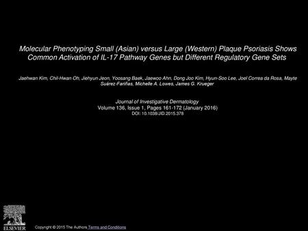 Molecular Phenotyping Small (Asian) versus Large (Western) Plaque Psoriasis Shows Common Activation of IL-17 Pathway Genes but Different Regulatory Gene.