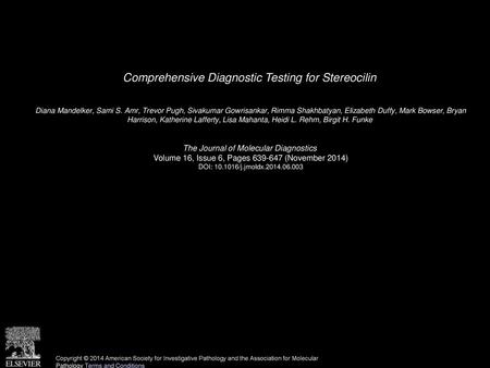 Comprehensive Diagnostic Testing for Stereocilin