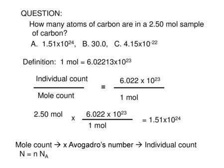 How many atoms of carbon are in a 2.50 mol sample of carbon?