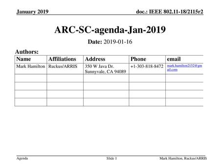 ARC-SC-agenda-Jan-2019 Date: Authors: July 2009