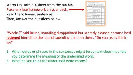 Warm-Up: Take a ¼ sheet from the tan bin.