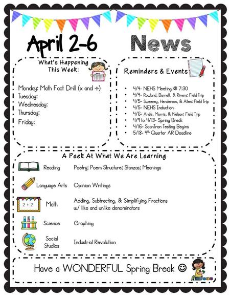 A Peek At What We Are Learning Have a WONDERFUL Spring Break 