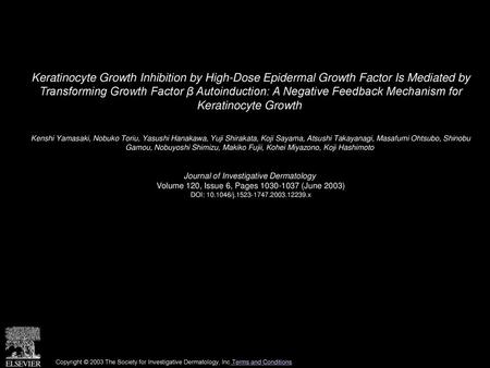 Keratinocyte Growth Inhibition by High-Dose Epidermal Growth Factor Is Mediated by Transforming Growth Factor β Autoinduction: A Negative Feedback Mechanism.