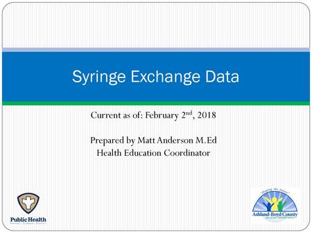 Syringe Exchange Data Current as of: February 2nd, 2018