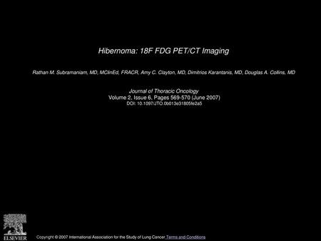 Hibernoma: 18F FDG PET/CT Imaging