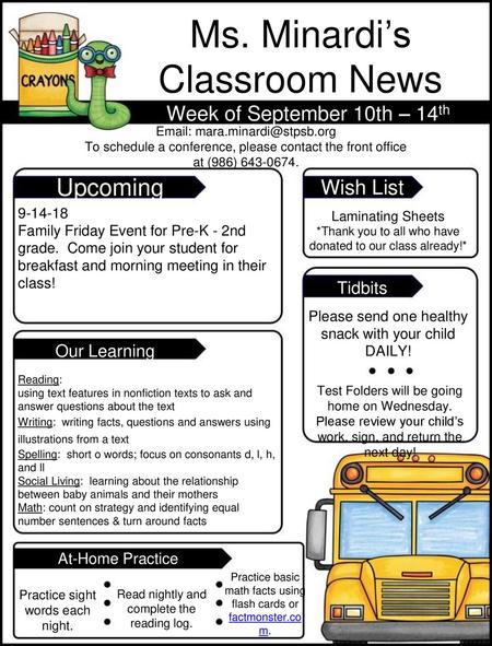 Ms. Minardi’s Classroom News Upcoming Events