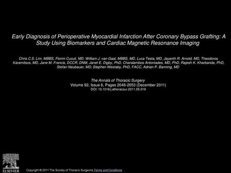 Early Diagnosis of Perioperative Myocardial Infarction After Coronary Bypass Grafting: A Study Using Biomarkers and Cardiac Magnetic Resonance Imaging 