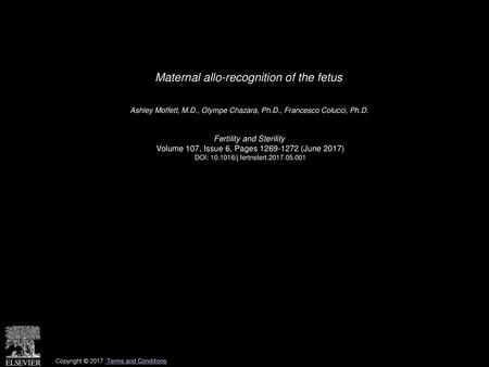 Maternal allo-recognition of the fetus