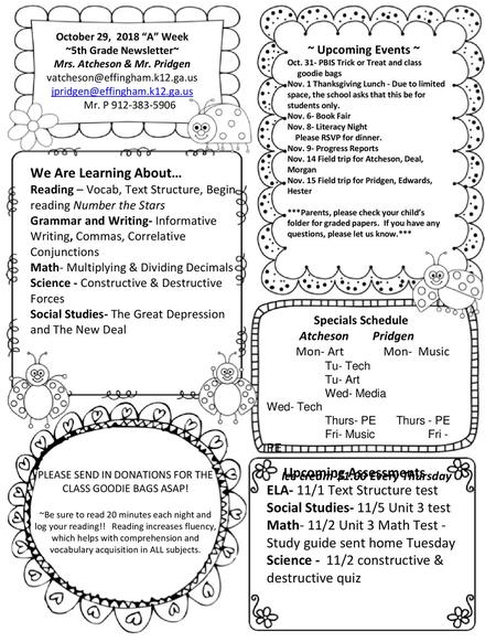 Upcoming Assessments ELA- 11/1 Text Structure test