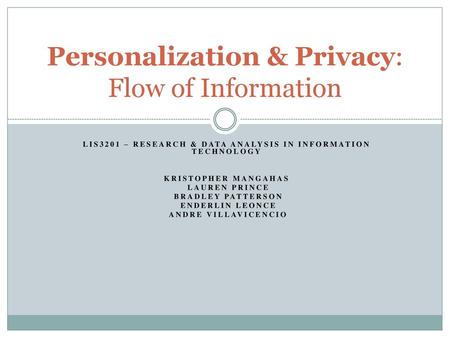 Personalization & Privacy: Flow of Information