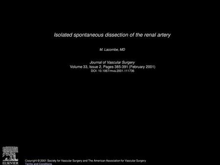 Isolated spontaneous dissection of the renal artery