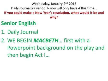 Senior English Daily Journal