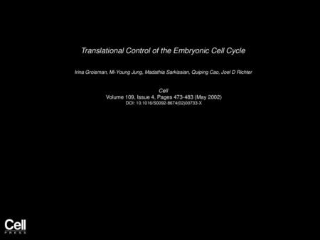 Translational Control of the Embryonic Cell Cycle