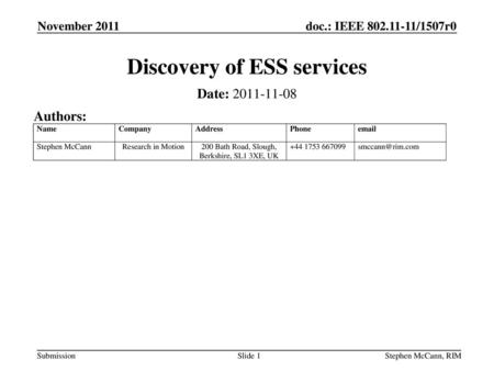 Discovery of ESS services