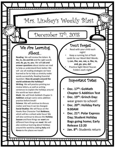 Mrs. Lindsey’s Weekly Blast