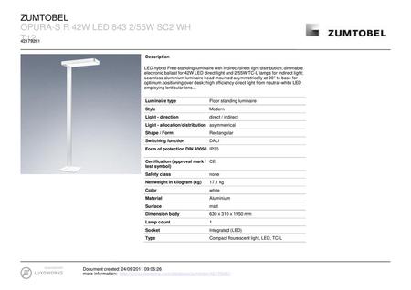 ZUMTOBEL OPURA-S R 42W LED 843 2/55W SC2 WH T Description