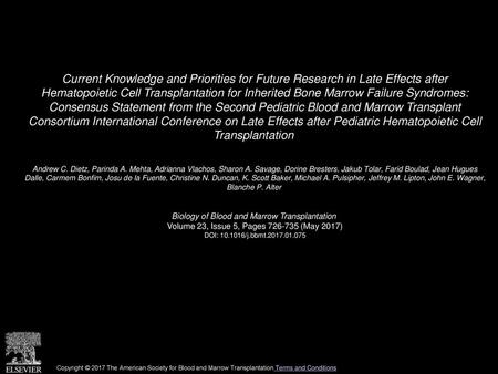 Current Knowledge and Priorities for Future Research in Late Effects after Hematopoietic Cell Transplantation for Inherited Bone Marrow Failure Syndromes: