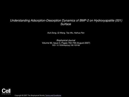 Xiuli Dong, Qi Wang, Tao Wu, Haihua Pan  Biophysical Journal 