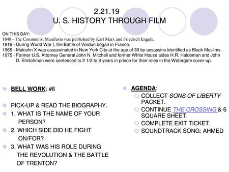 U. S. HISTORY THROUGH FILM