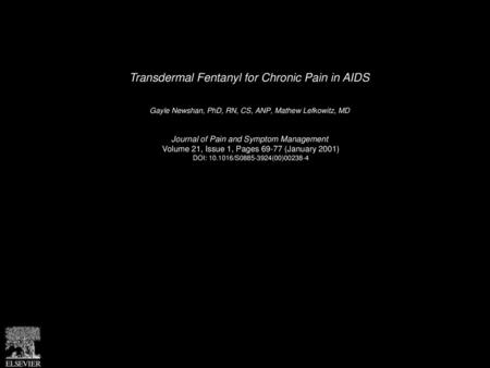 Transdermal Fentanyl for Chronic Pain in AIDS