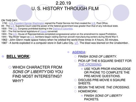 U. S. HISTORY THROUGH FILM. ON THIS DAY: U. S