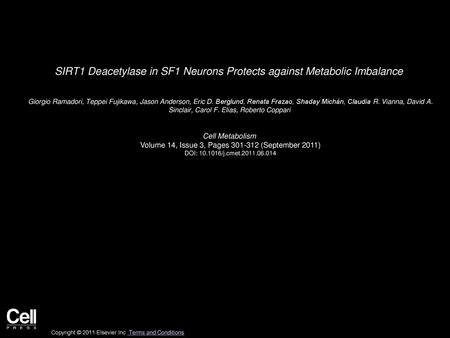 SIRT1 Deacetylase in SF1 Neurons Protects against Metabolic Imbalance