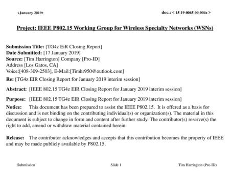 <month year> doc.: IEEE < e> <January 2019>